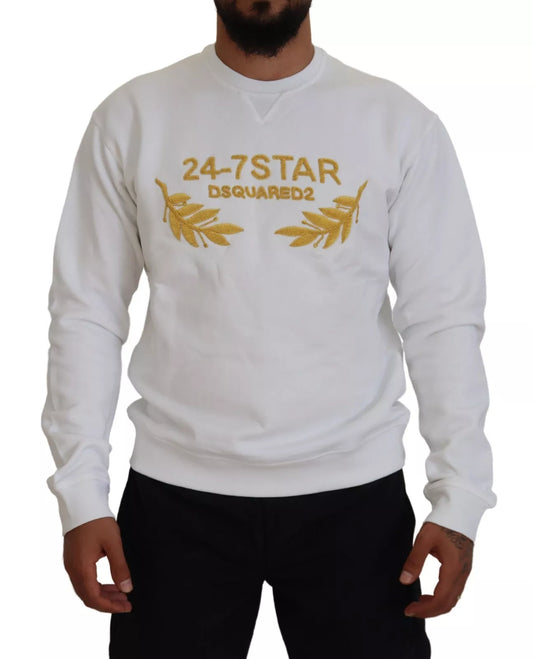 White Embroidered Crewneck Sweatshirt Sweater