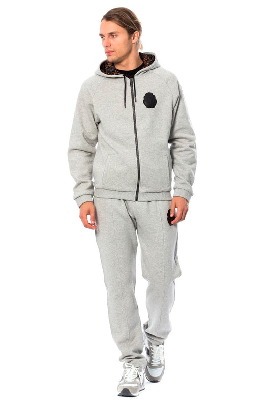 Elegant Gray Hooded Cotton Sweatsuit