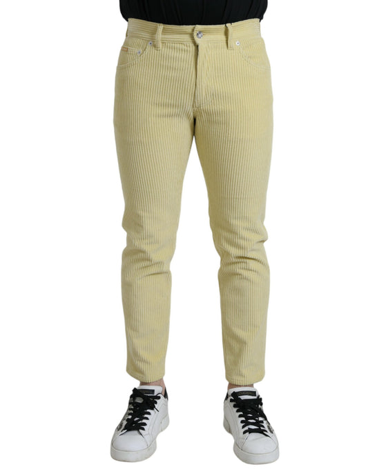 Yellow Corduroy Logo Plaque Skinny Denim Jeans