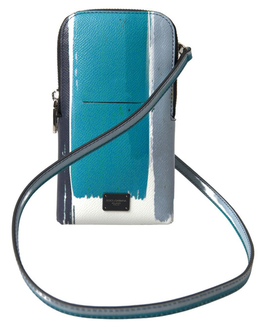 Elegant Leather Crossbody Phone Bag in Blue & White