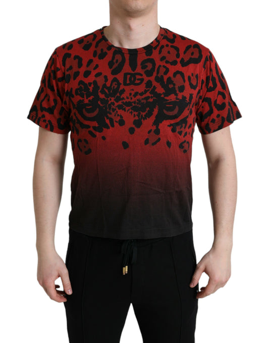 Red Leopard Print Crew Neck Tee