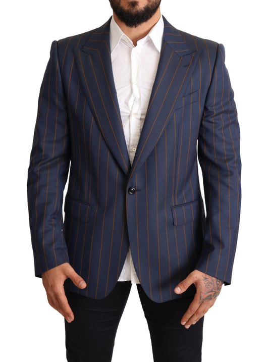 Elegant Slim Fit Blue Striped Wool Blazer