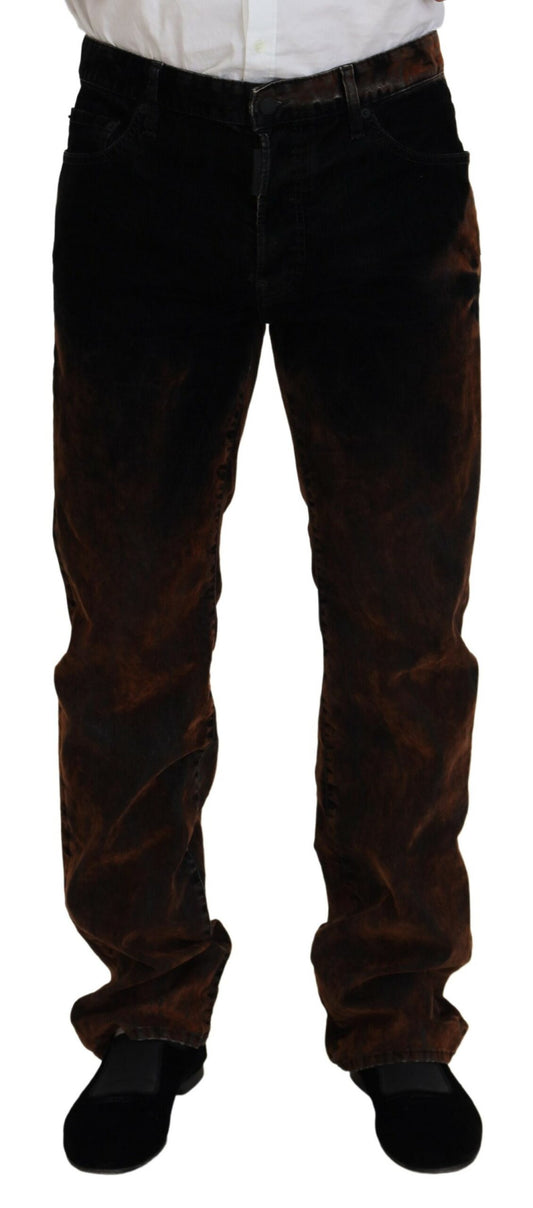 Brown Washed Cotton Straight Fit Casual Denim Jeans