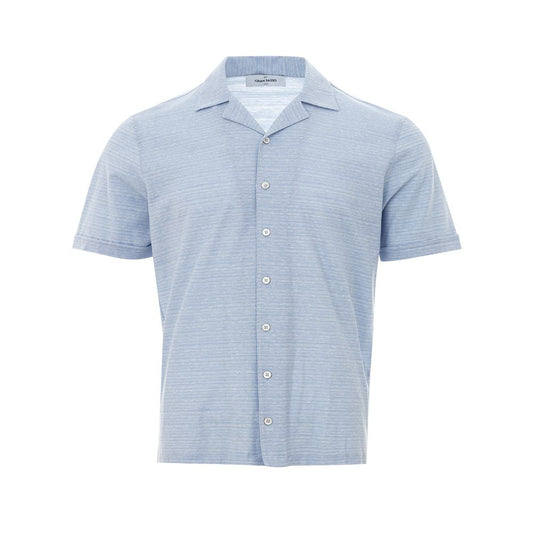 Elegant Light Blue Linen-Cotton Men's Shirt