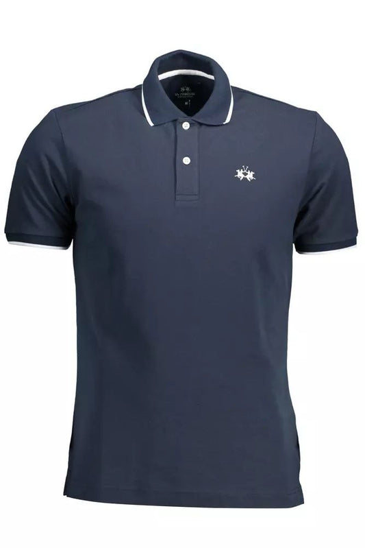 Blue Cotton Men Polo