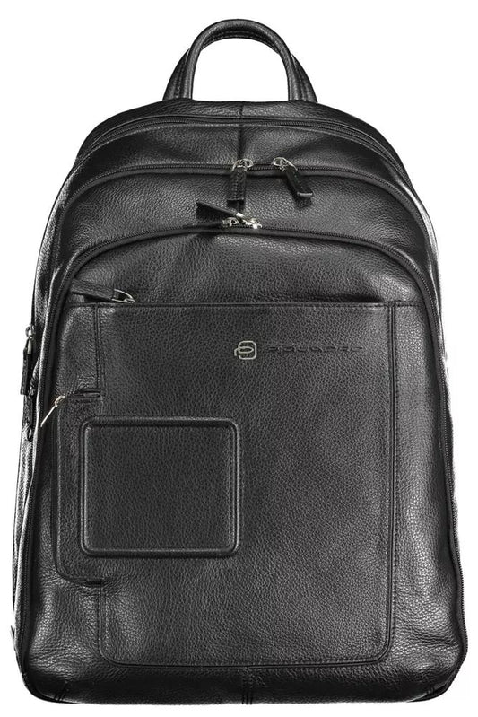 Black Leather Men Backpack