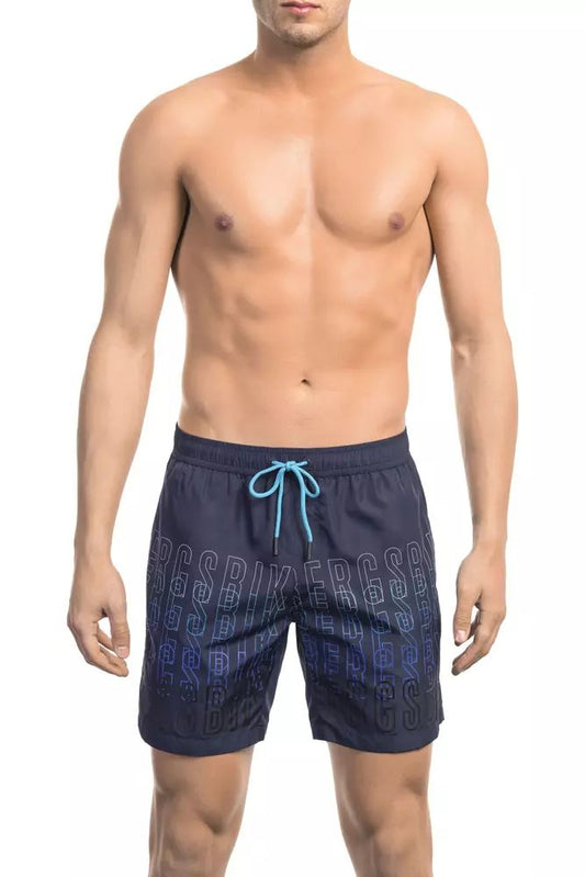 Blue Polyester Men Swim Short