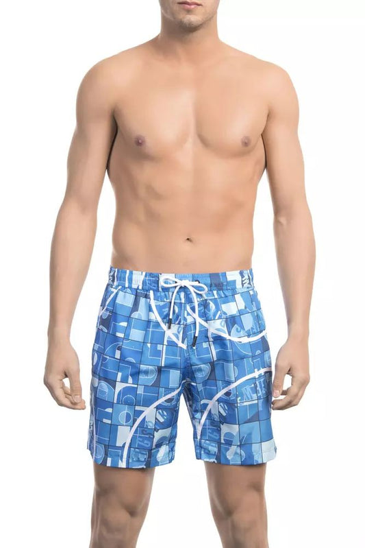 Light Blue Polyester Men Swim Short