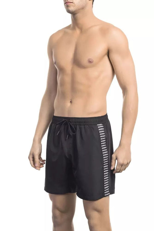 Black Polyester Men Swim Short