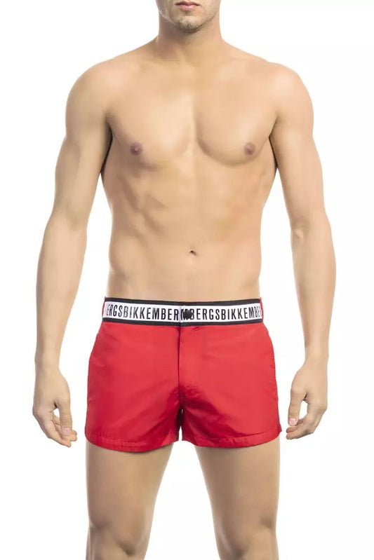 Red Polyamide Men Swim Short