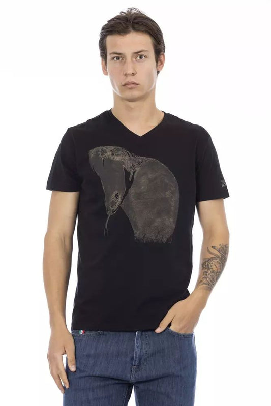 Black Cotton Men V-Neck T-Shirt