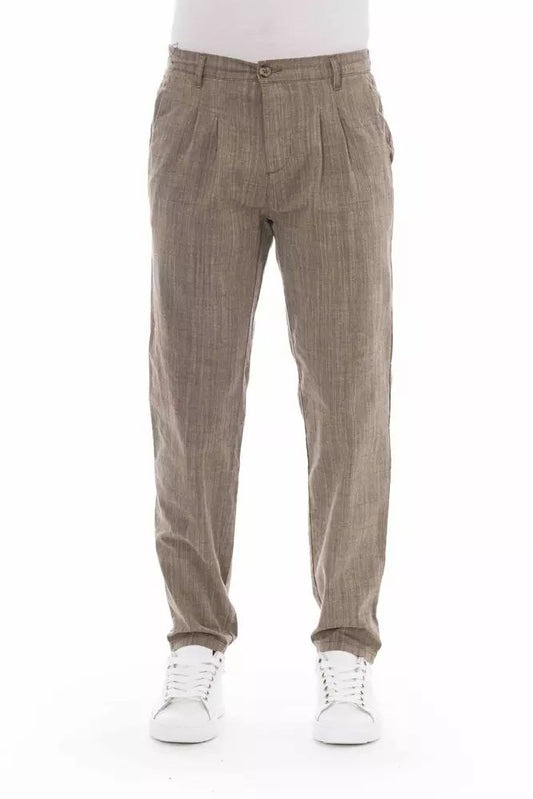 Beige Cotton Men Chino Trousers